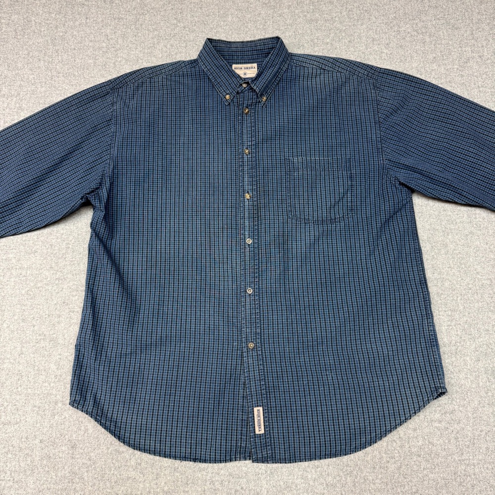 High Sierra Button Down Shirt XL Blue Plaid Cotton Long Sleeve Pocket Casual Top